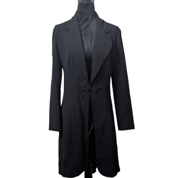 Bisou Bisou Long Black Duster Coat Size 6 Frog Closure Goth Whimsigoth Regency - Picture 1 of 6
